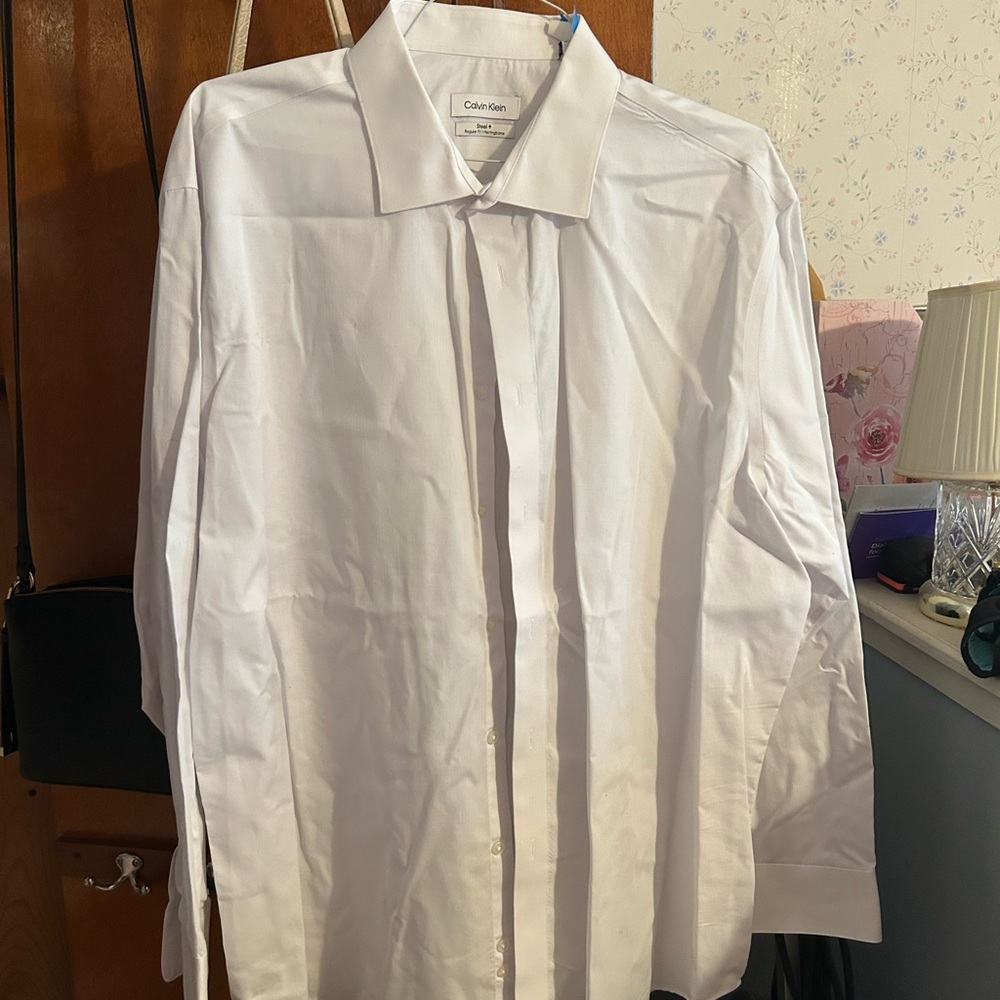 Calvin Klein Men’s White Dress Shirt – Classic Point Collar